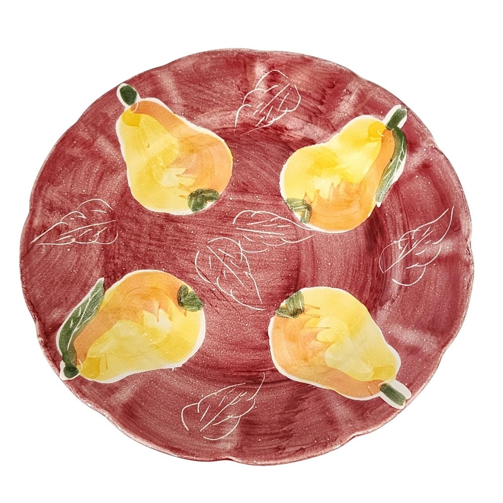 Pottery Barn Pear Ceramic Salad Plate 8.5"Burgundy Scalloped Edge Made in Mexico